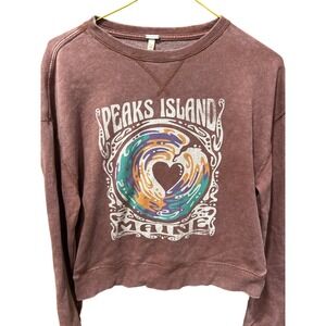 Techstyles Peaks Island Maine Graphic Sweatshirt Mauve Mineral Wash Medium